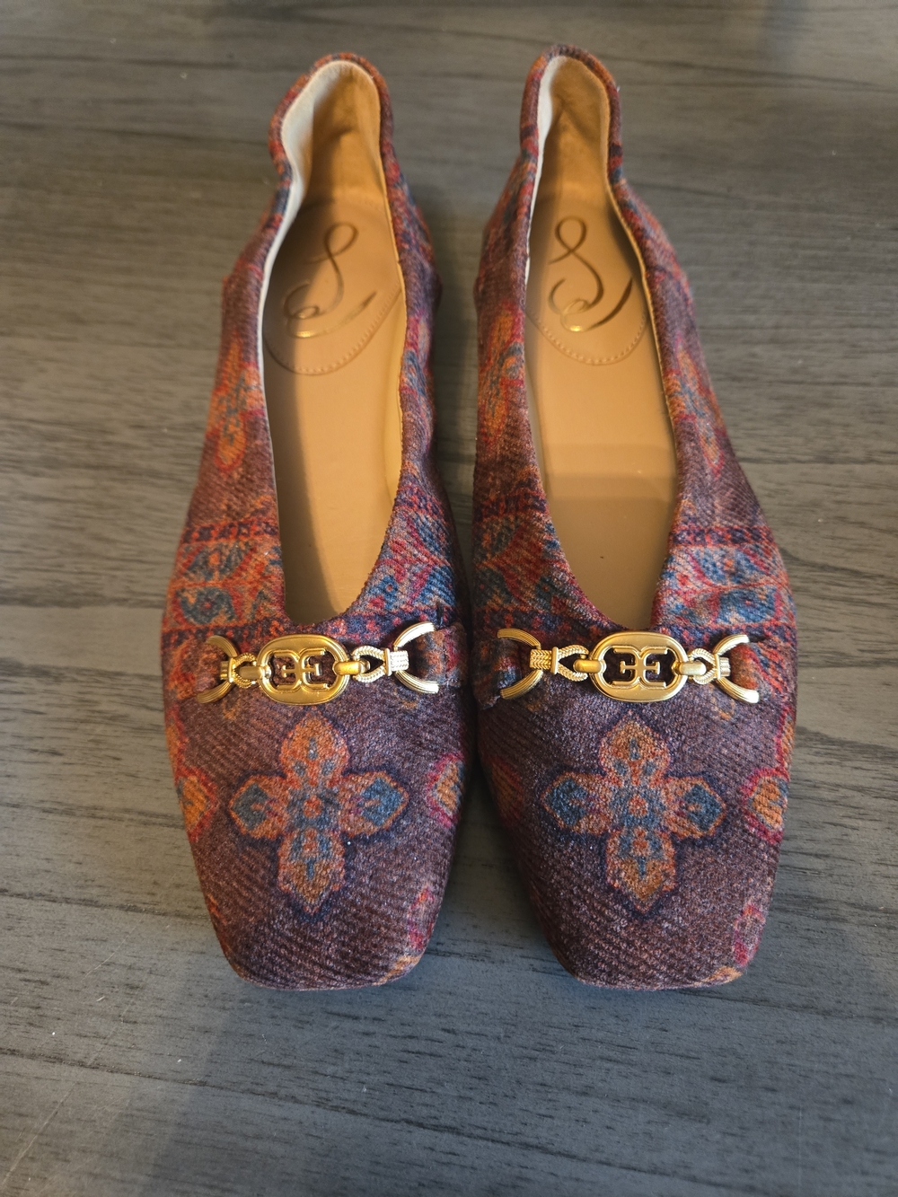 Sam Edelman Multicolor Orange-Red Patterned Chain Trim Ballet Flats - Picture 3 of 5